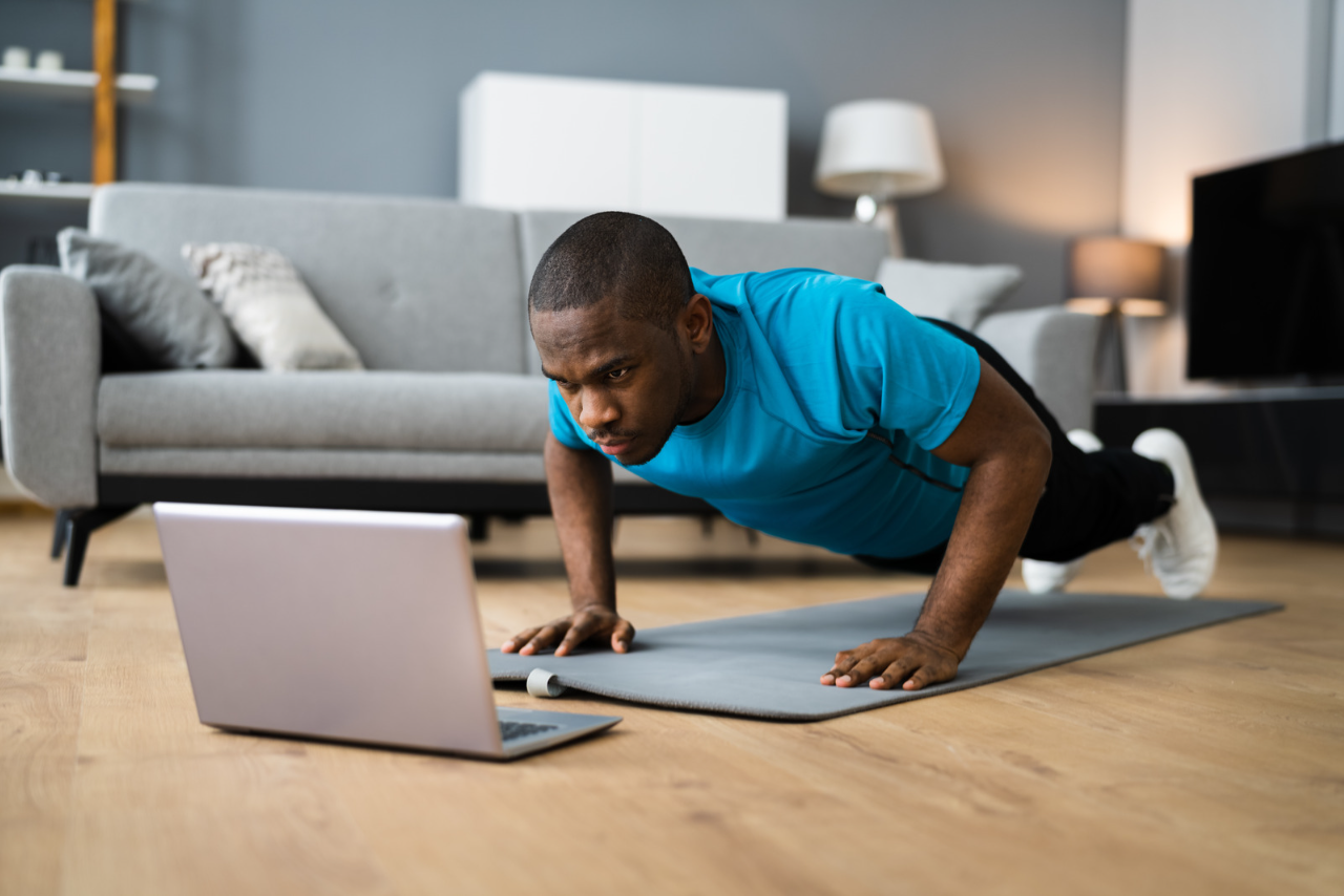 a photo of Lrnkey user doing an online fitness lesson with an online instructor