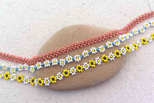 Flower seed bead bracelet  Basic daisy stitch thread pattern  How to make  tutorial  DIY jewelry